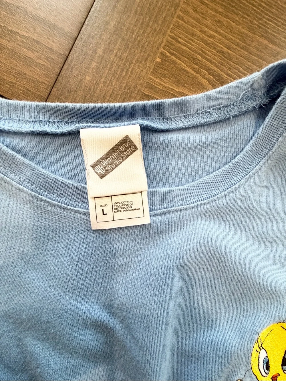 Vintage Warner Bros Studio Tweety Bird Embroidered Pocket T-Shirt Blue Sz L
